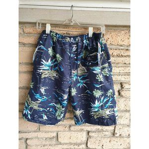 Swim Trunks Reversible Palm Trees Sky Blue Brand Boys XL